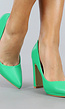 Basic Groene Lederlook Pumps met Rechthoekige Hak