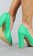 Basic Groene Lederlook Pumps met Rechthoekige Hak