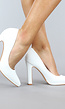 Basic Witte Lederlook Pumps met Rechthoekige Hak