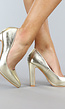 Basic Gouden Lederlook Pumps met Rechthoekige Hak