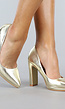 Basic Gouden Lederlook Pumps met Rechthoekige Hak