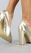 Basic Gouden Lederlook Pumps met Rechthoekige Hak