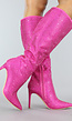 Lange Fuchsia Glitter Laarzen met Stiletto Hak