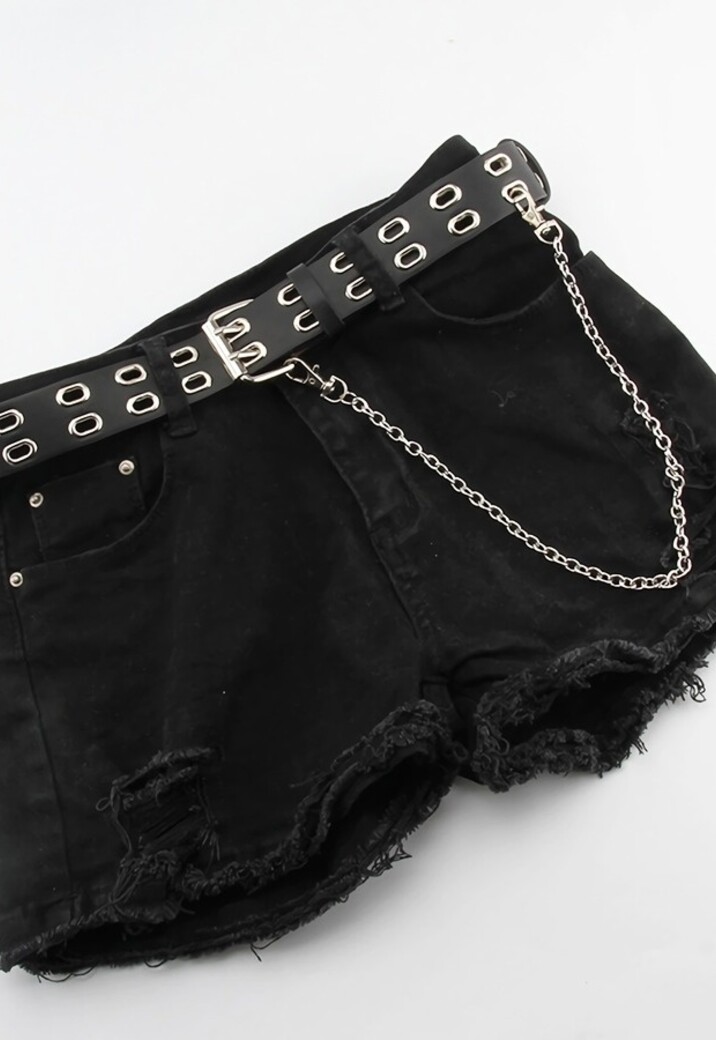 Zwarte Riem met Dubbele Ringen en Ketting