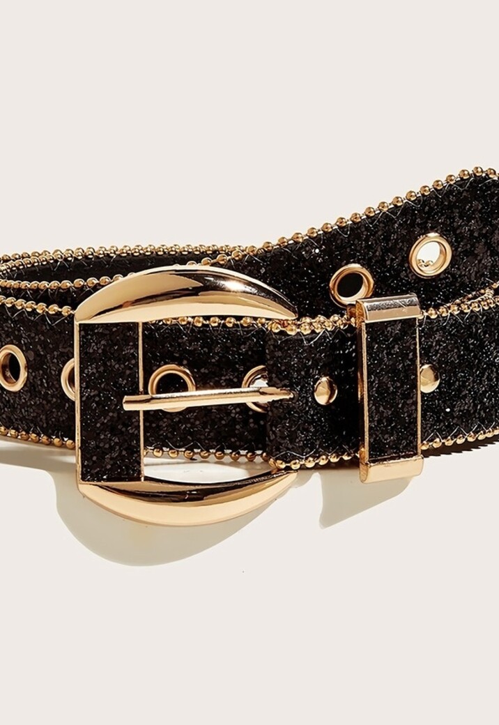 Gouden Glamour Riem met Zwarte Glitters