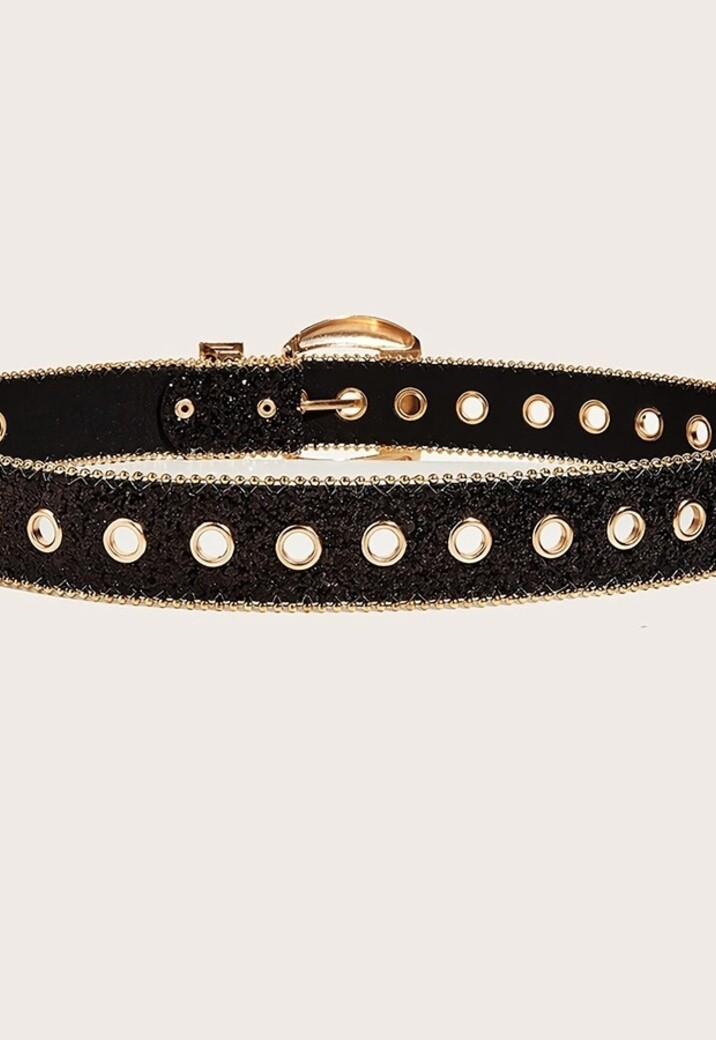 Gouden Glamour Riem met Zwarte Glitters