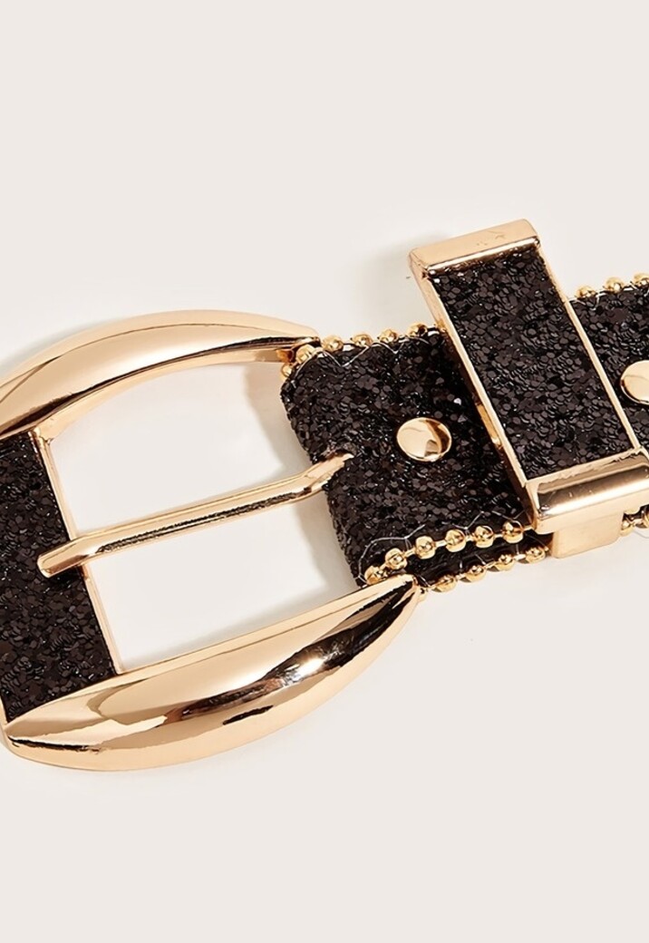 Gouden Glamour Riem met Zwarte Glitters