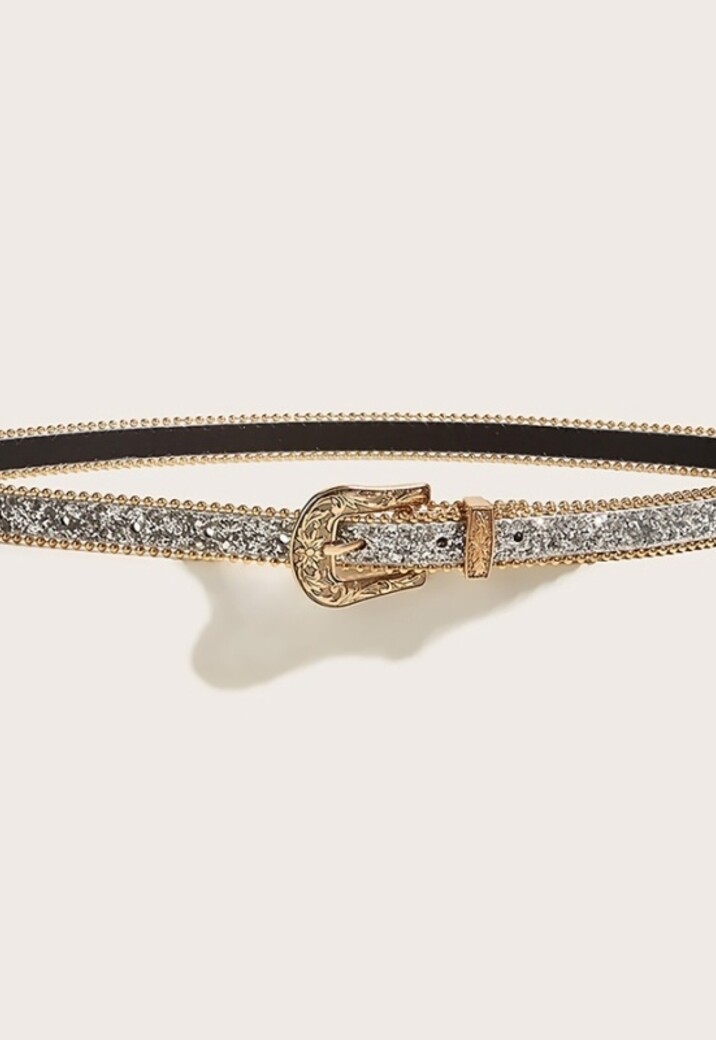 Gouden Parel Riem met Sierlijke Gesp en Zilveren Glitters