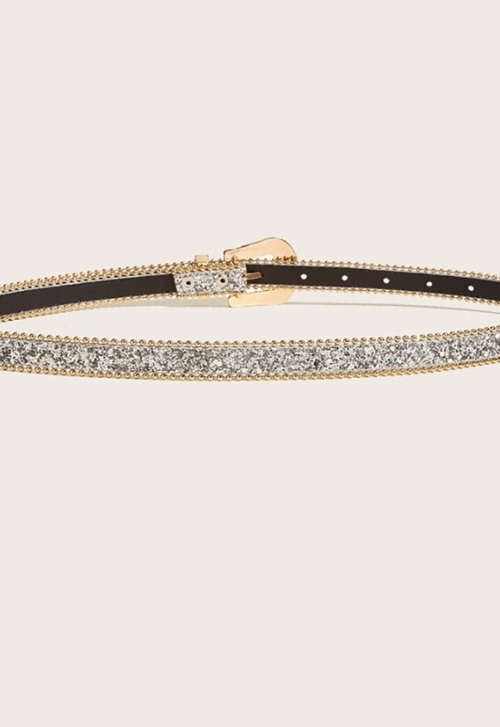 Gouden Parel Riem met Sierlijke Gesp en Zilveren Glitters