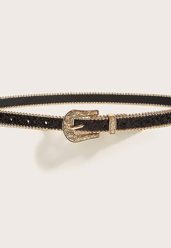 Gouden Parel Riem met Sierlijke Gesp en Zwarte Glitters