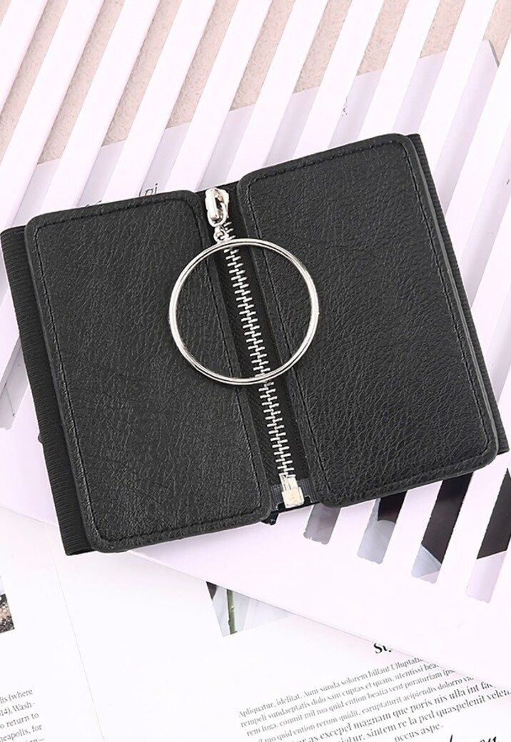 Zwarte Lederlook Tailleriem met Elastiek en Ritssluiting