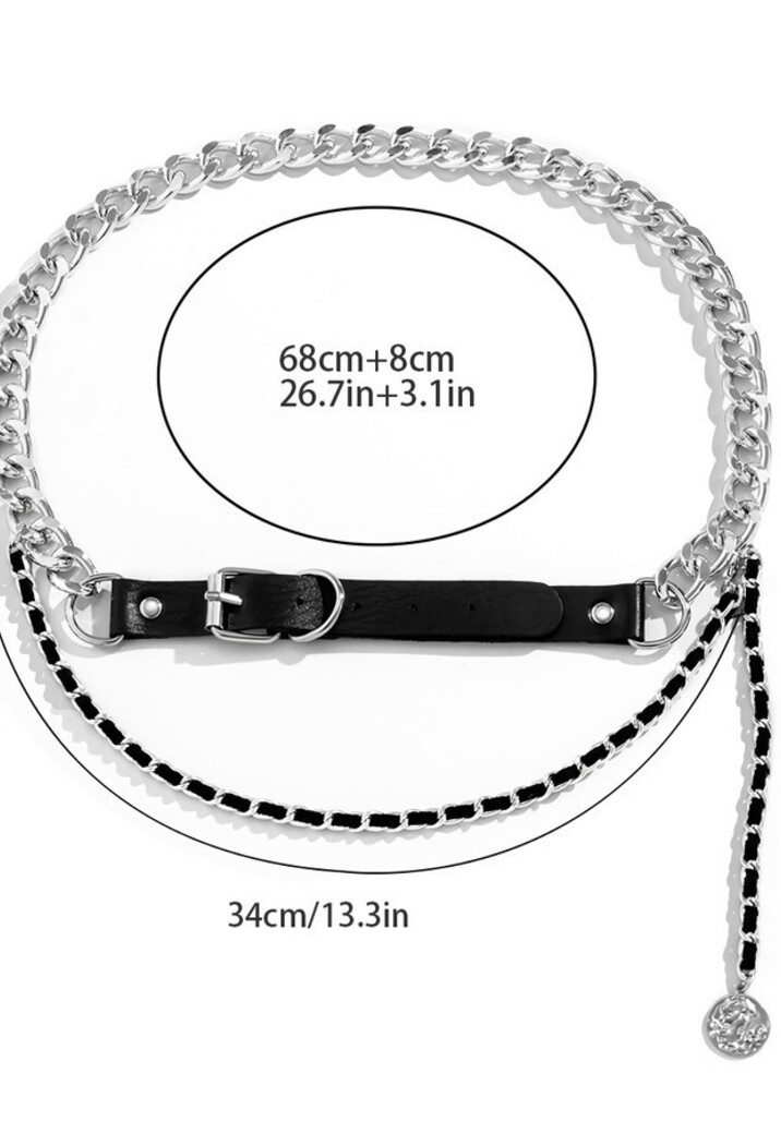Zilveren Lederlook Riem met Bodychain