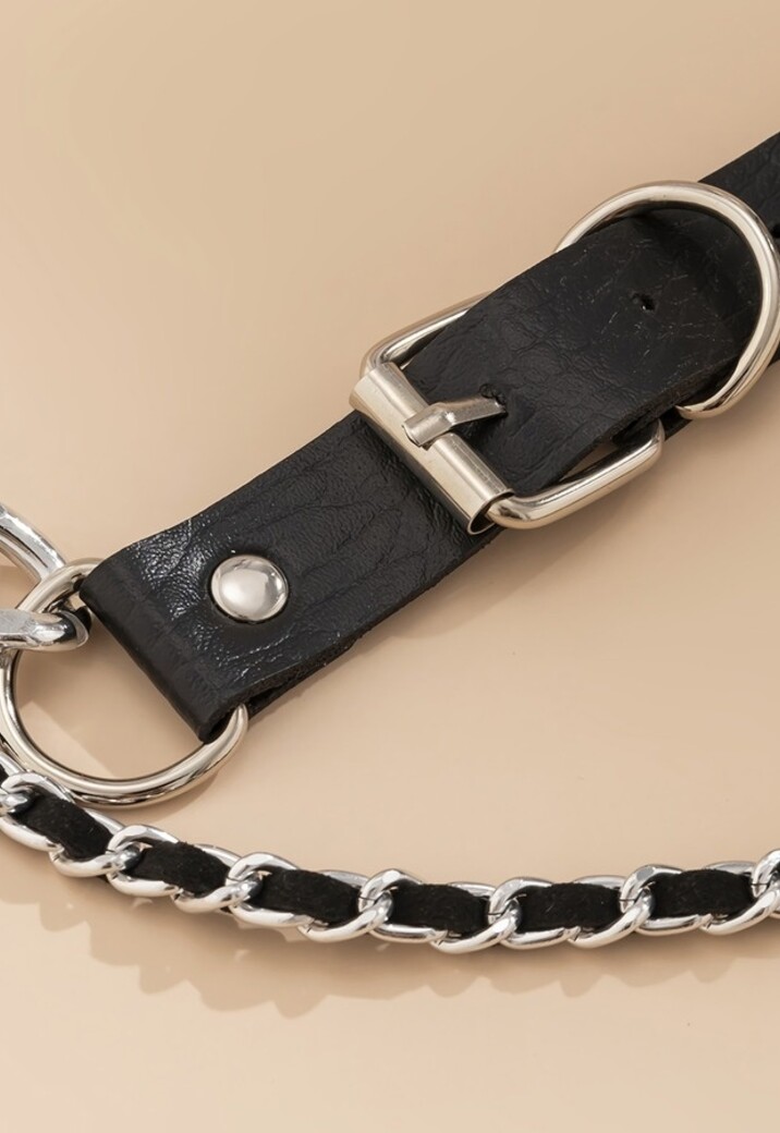 Zilveren Lederlook Riem met Bodychain