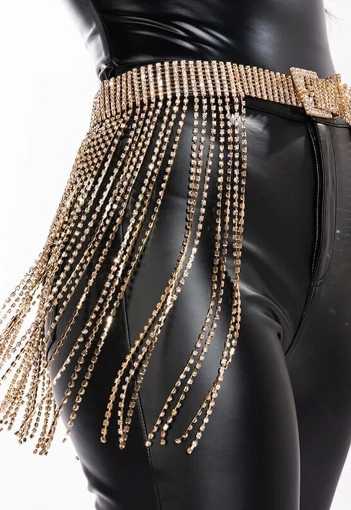 Gouden Waterval Strass Bodychain met Gesp