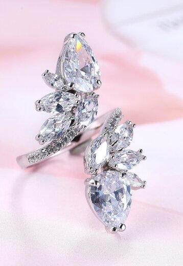 Zilveren Verstelbare Strass Ring