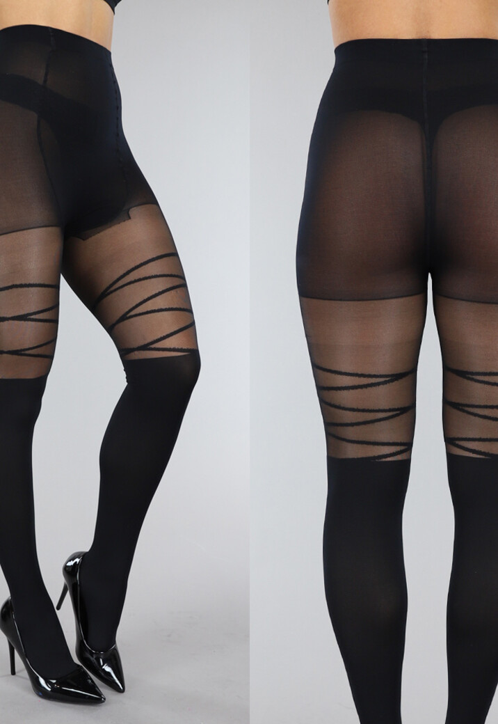 Zwarte Panty met Streepdetail