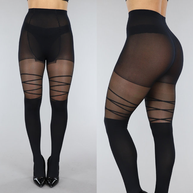 Zwarte Panty met Streepdetail Uwantisell.nl