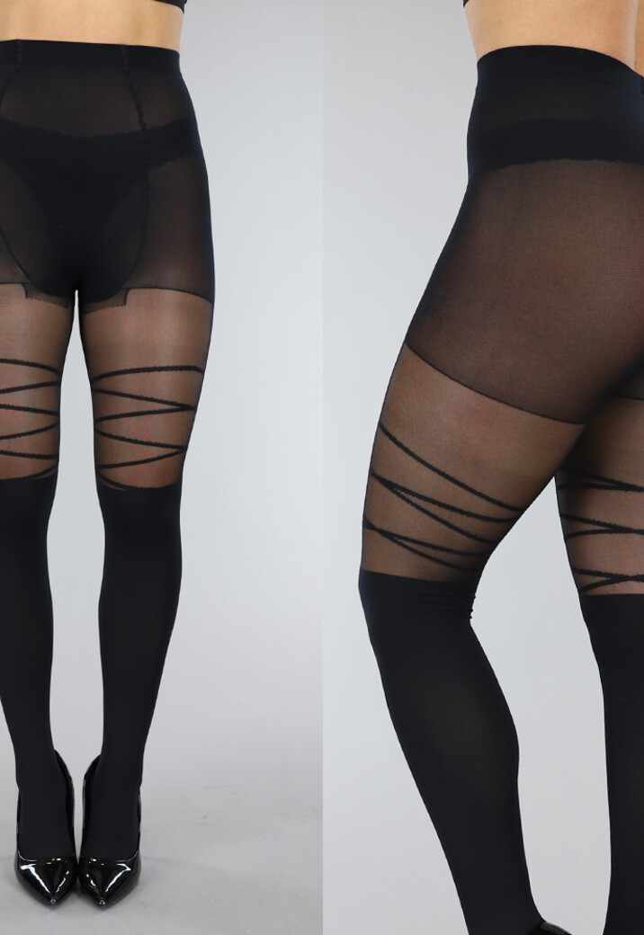 Zwarte Panty met Streepdetail