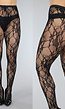 Zwarte Fishnet Panty met Bloemenprint