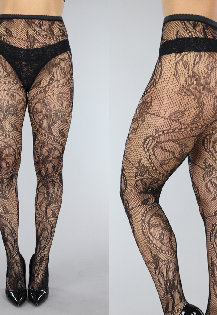 Zwarte Panty met Fossil Print