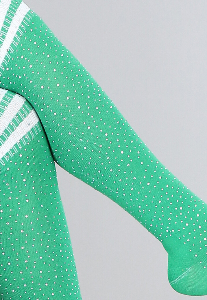 Groene Strass Sokken met Witte Strepen