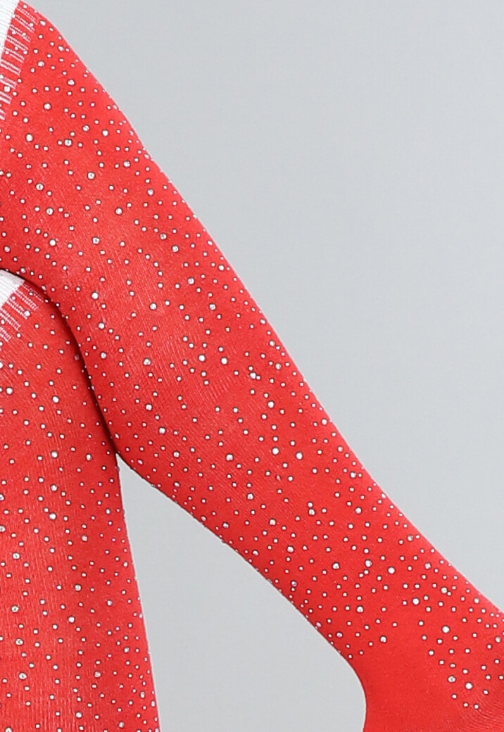 Rode Strass Sokken met Witte Strepen