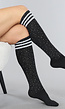Zwarte Strass Sokken met Witte Strepen