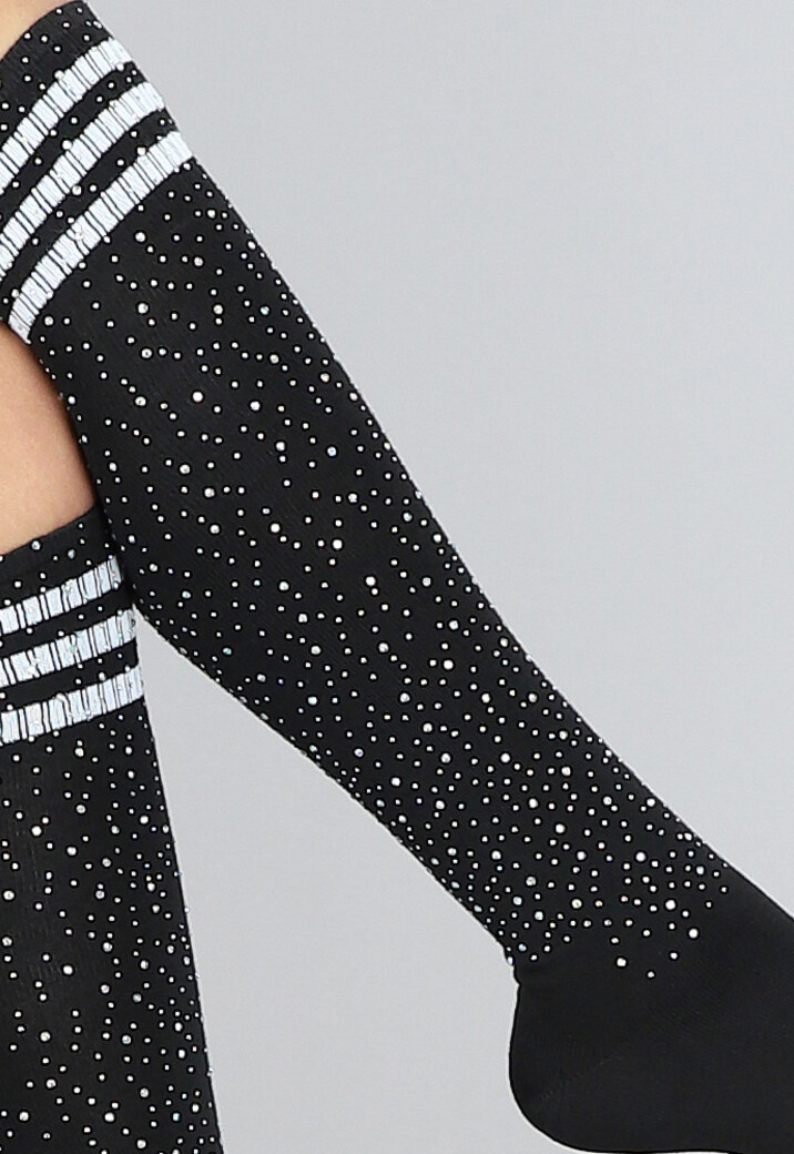 Zwarte Strass Sokken met Witte Strepen