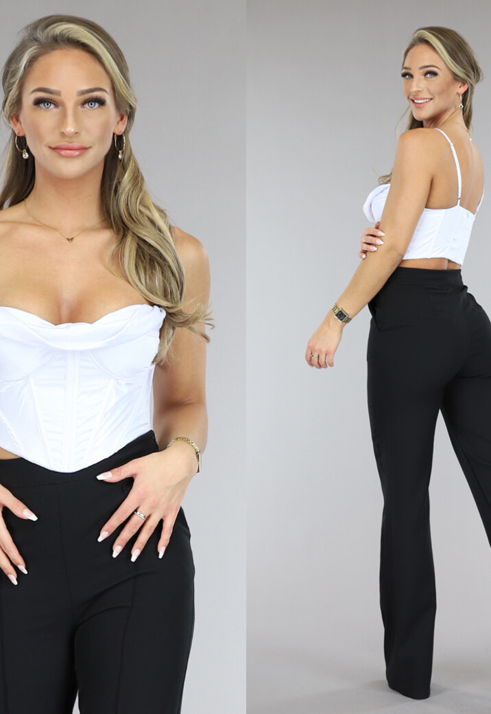 Witte Satin Korset Top met Gedrapeerd Detail