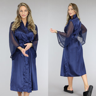 NEW0712 Donkerblauwe Zijde Kimono