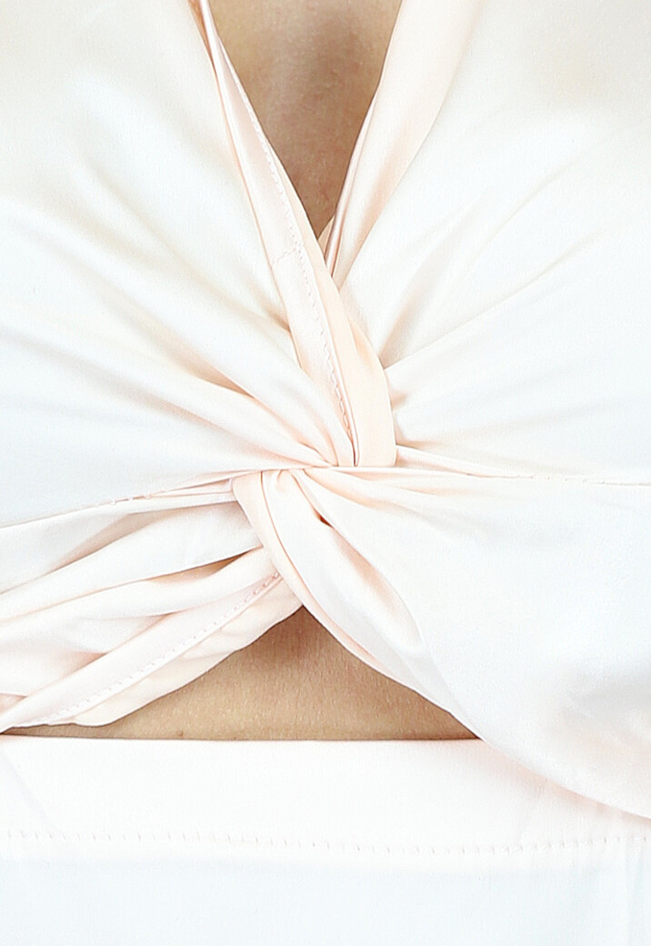 Champagne Geplooide Satin Jurk met Twistdetail