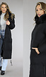 Zwarte Gevoerde Lange Winterjas met Imitatie Bont