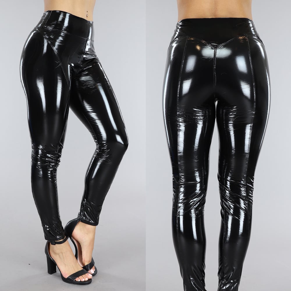 Zwarte PVC Legging met Stiksels Uwantisell.nl