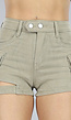 Khaki Denim Cargo Short met Riempje