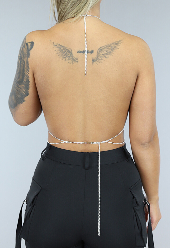 Zilveren Sexy Neck Bodychain met Diamantjes