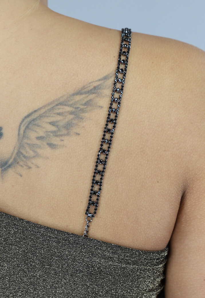 Zwarte Verstelbare BH Band met Dubbele Strass