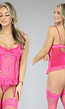 Roze Kanten Lingerie Set met Ruches en Kousen