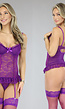 Paarse Kanten Lingerie Set met Ruches en Kousen