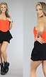 Oranje Mesh Korset Top  met Gedrapeerd Detail