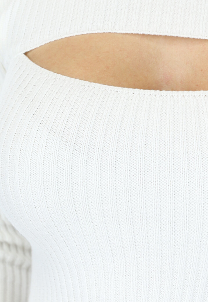 Witte Grove Rib Jurk met Cutout