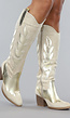 Beige Suéde-look Cowboy Laarzen met Gouden Opdruk