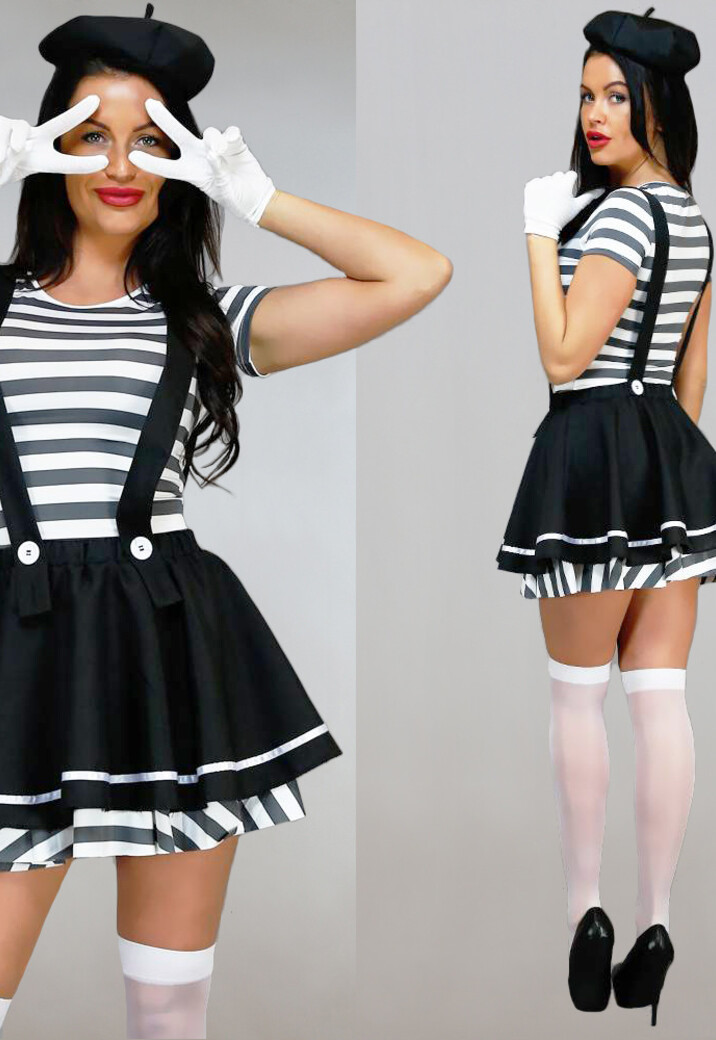 Zwart/Wit Mime Kostuum