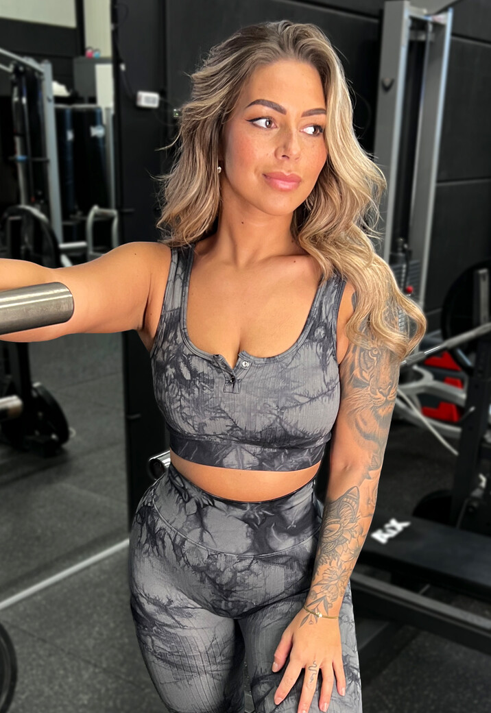 Zwarte Marmerlook Sporttop met Drukkers