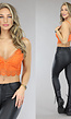 Oranje Gehaakte Crop Top met Borduursels