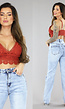 Roestbruine Gehaakte Crop Top met Borduursels