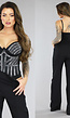 Zwarte Glam Strass Bodysuit met Pads