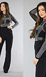 Zwarte Longsleeve Mesh Bodysuit met Strass