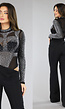 Zwarte Longsleeve Mesh Bodysuit met Strass