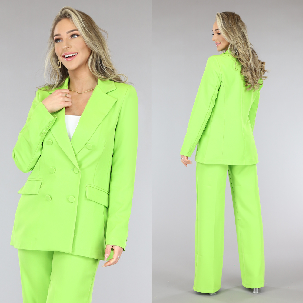 Lime Groene Halflange Oversized Blazer met Lime Groene Knopen