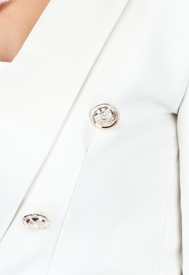 Beige Getailleerde Blazer met Gouden Buttons